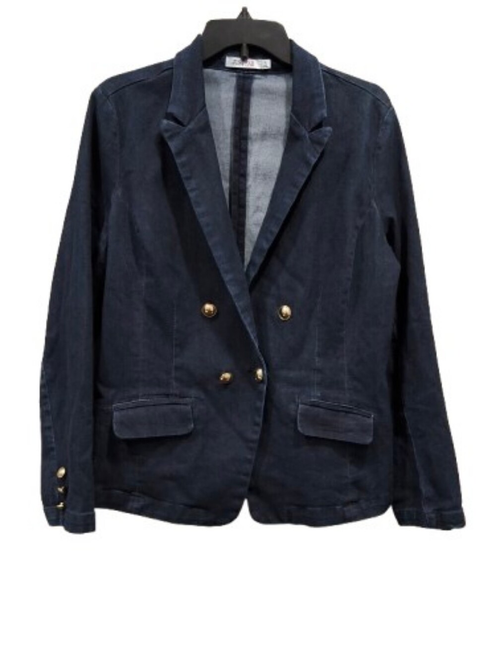 JustFab Dark Wash Denim Blazer Jacket Gold Buttons XL Minimalist Blazer